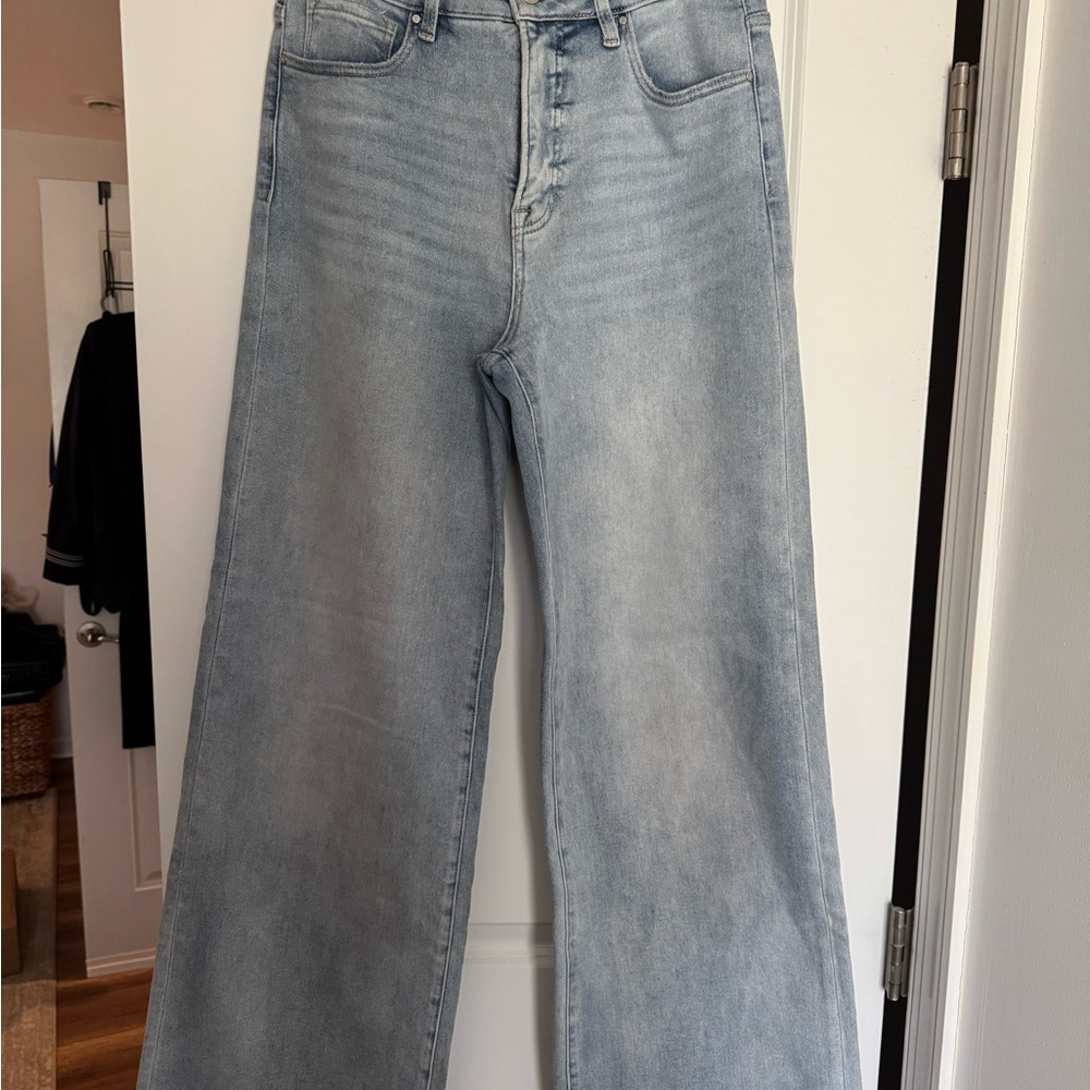 Risen size 11 High-Waist Wide-Leg Women's Jeans - Light Blue